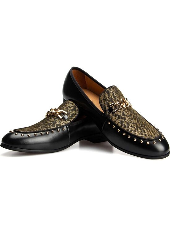 Meijiana Men\'s Gold01 Microfiber Loafers Buckle PU Leather Weeding Dress Shoes